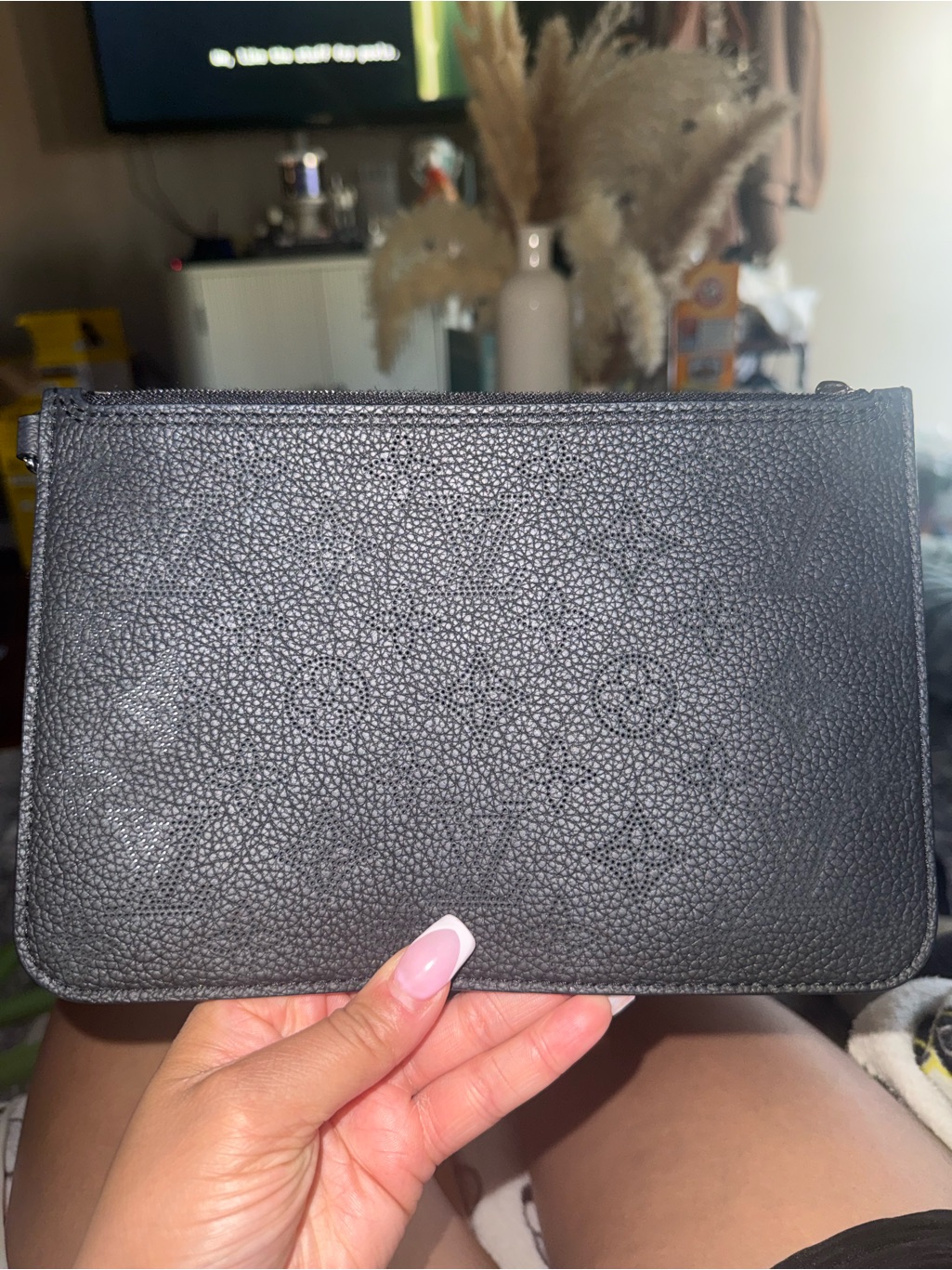 Louis Vuitton Mahina Black Textured Leather Wristlet